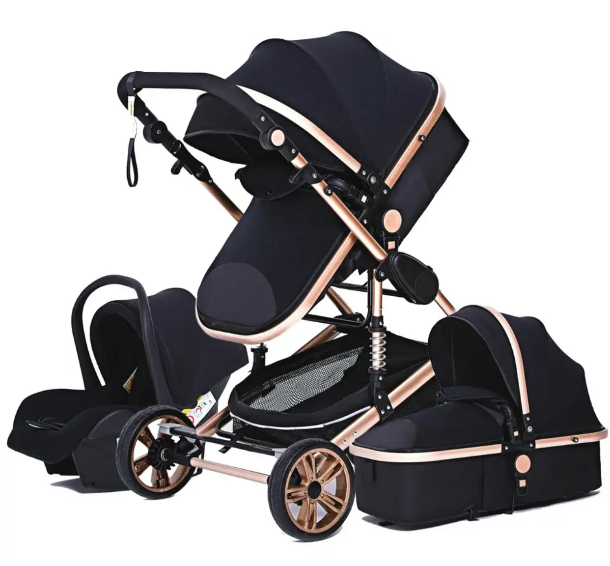 3in1 Kinderwagen Komplettset Reisebuggy & Autositz Kombikinderwagen schwarz Gold