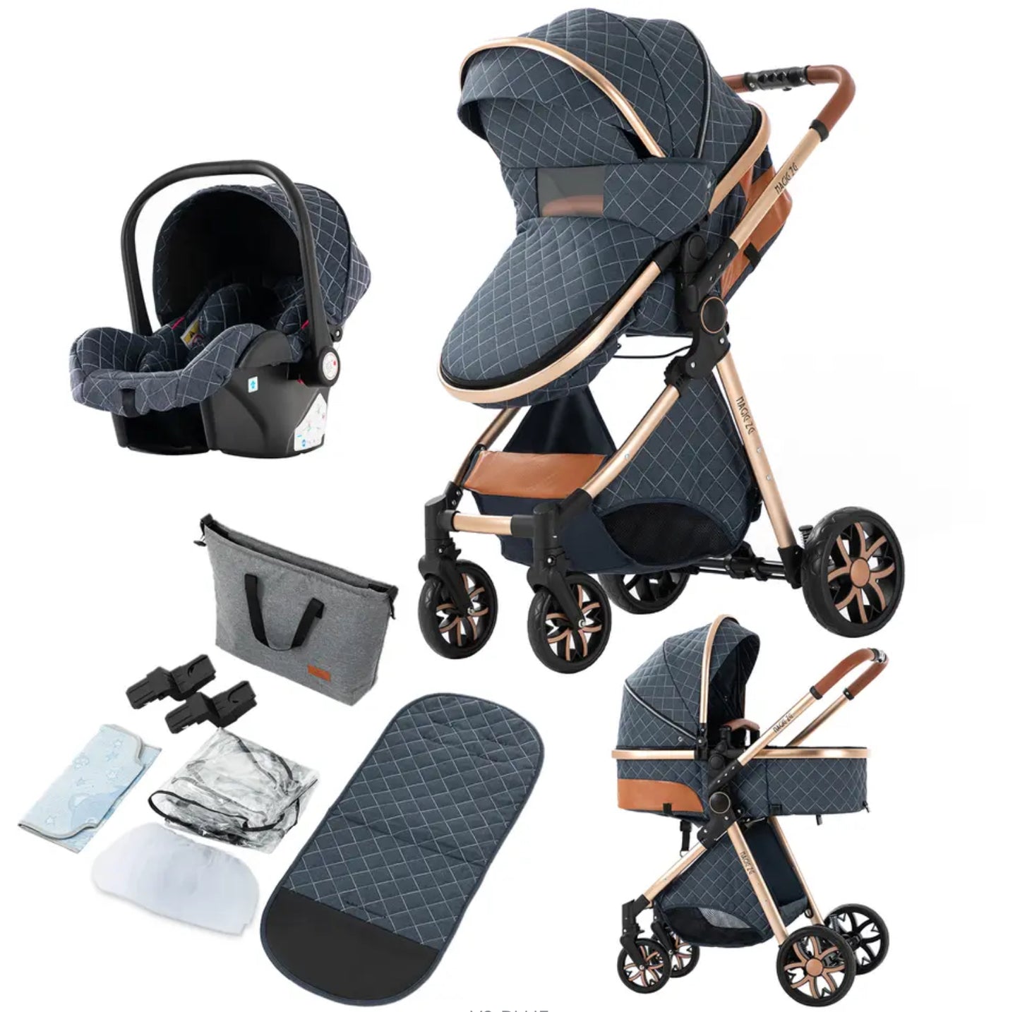 3in1 Kinderwagen Komplettset Reisebuggy & Autositz Kombikinderwagen blau