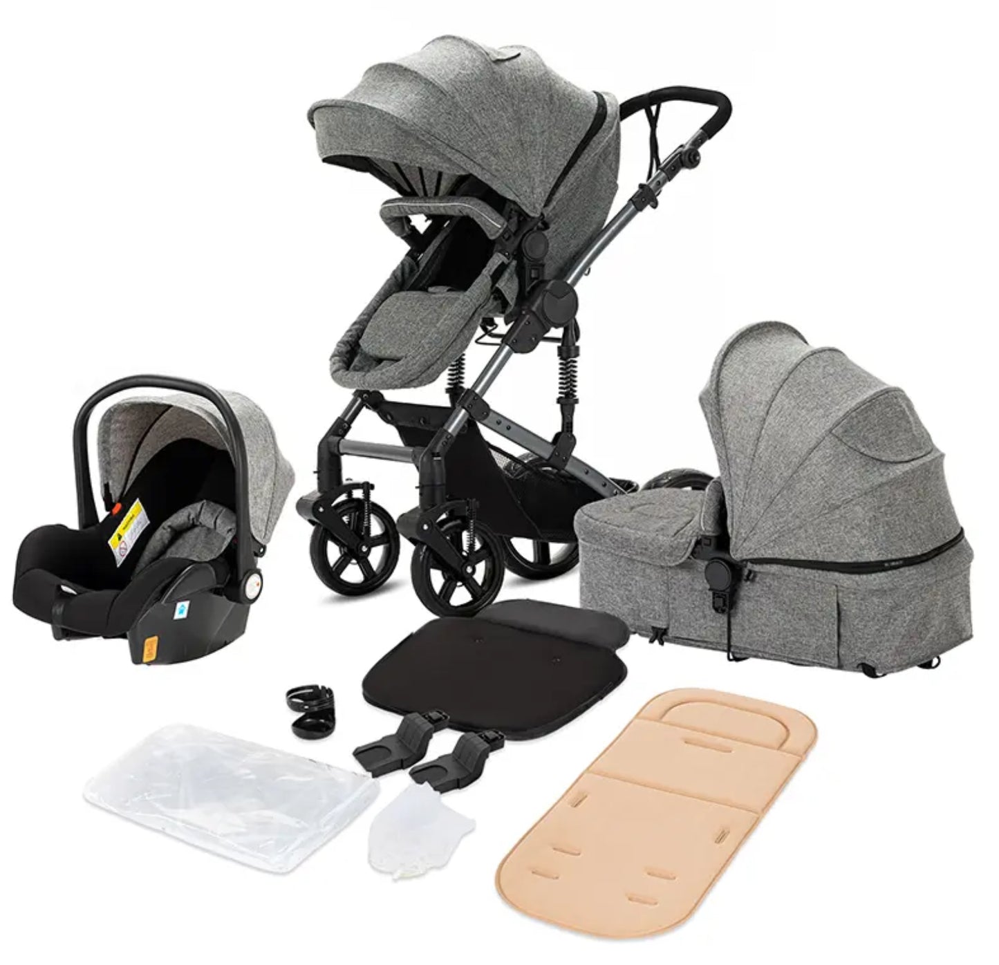 3in1 Kinderwagen Komplettset Reisebuggy & Autositz Kombikinderwagen Grau