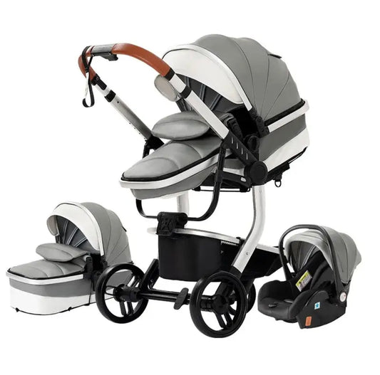 3 in 1 Kombi-Kinderwagen Buggy Reisebuggy inkl. Auto- Babyschale Faltbar Grau