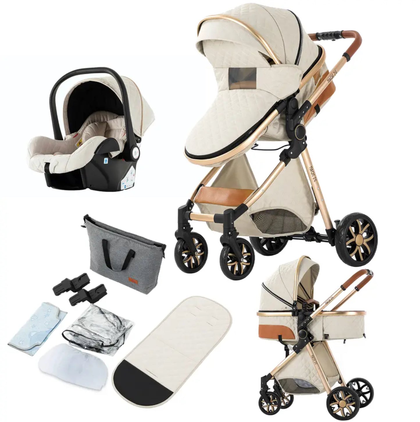 3in1 Kinderwagen Komplettset Reisebuggy & Autositz Kombikinderwagen Weiß