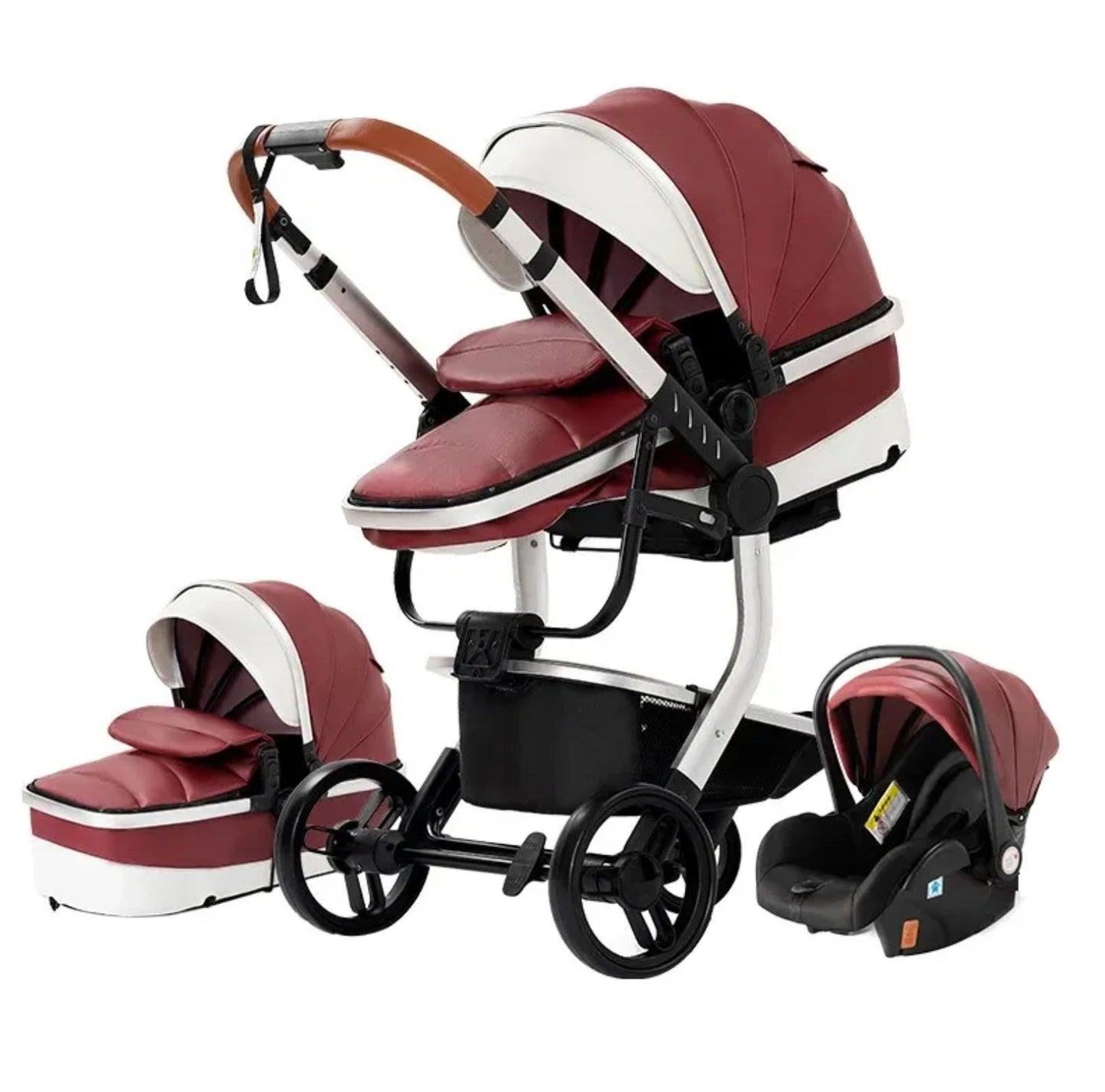 3 in 1 Kombi-Kinderwagen Buggy Reisebuggy inkl. Auto- Babyschale Faltbar Rot