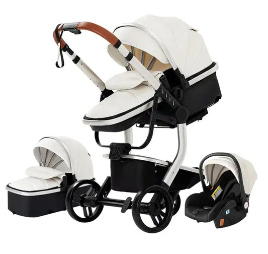 3 in 1 Kombi-Kinderwagen Buggy Reisebuggy inkl. Auto- Babyschale Faltbar Weiß