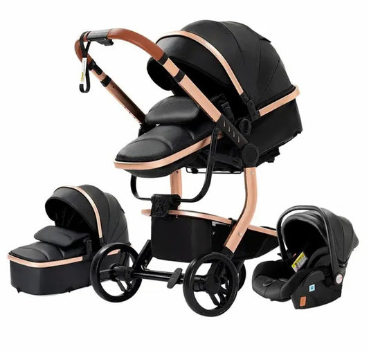 3 in 1 Kombi-Kinderwagen Buggy Reisebuggy inkl. Auto- Babyschale Faltbar Schwarz